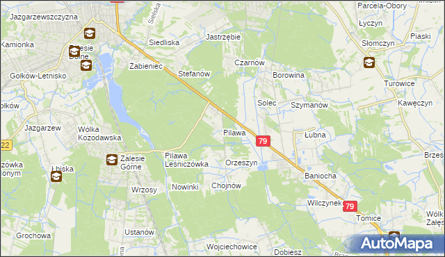 mapa Pilawa gmina Piaseczno, Pilawa gmina Piaseczno na mapie Targeo
