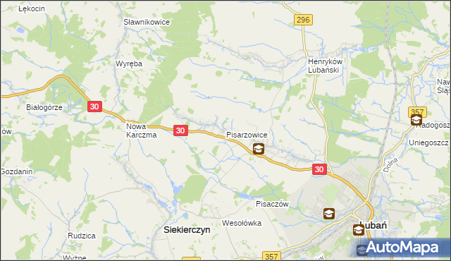 mapa Pisarzowice gmina Lubań, Pisarzowice gmina Lubań na mapie Targeo