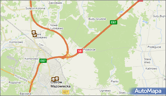 mapa Podborze gmina Ostrów Mazowiecka, Podborze gmina Ostrów Mazowiecka na mapie Targeo