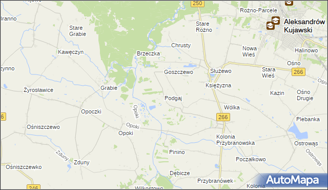 mapa Podgaj gmina Aleksandrów Kujawski, Podgaj gmina Aleksandrów Kujawski na mapie Targeo