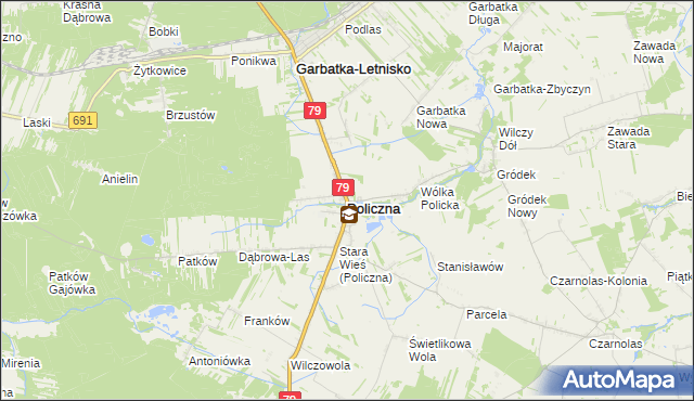 mapa Policzna powiat zwoleński, Policzna powiat zwoleński na mapie Targeo