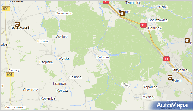 mapa Połomia gmina Tworóg, Połomia gmina Tworóg na mapie Targeo