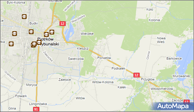 mapa Poniatów gmina Sulejów, Poniatów gmina Sulejów na mapie Targeo