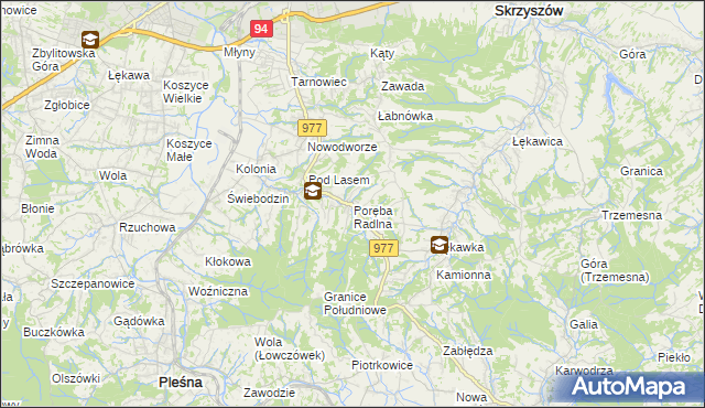 mapa Poręba Radlna, Poręba Radlna na mapie Targeo