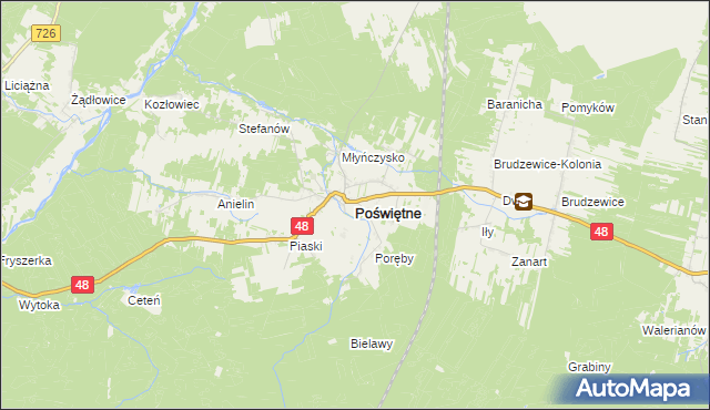 mapa Poświętne powiat opoczyński, Poświętne powiat opoczyński na mapie Targeo