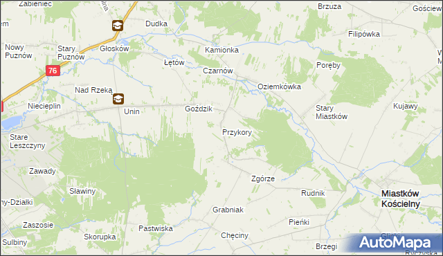 mapa Przykory gmina Miastków Kościelny, Przykory gmina Miastków Kościelny na mapie Targeo