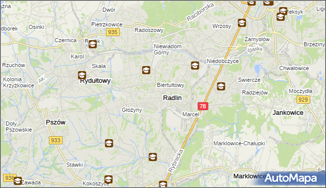 mapa Radlin powiat wodzisławski, Radlin powiat wodzisławski na mapie Targeo
