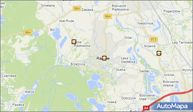 mapa Radłów powiat tarnowski, Radłów powiat tarnowski na mapie Targeo