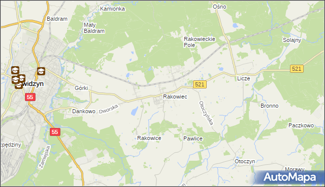 mapa Rakowiec gmina Kwidzyn, Rakowiec gmina Kwidzyn na mapie Targeo