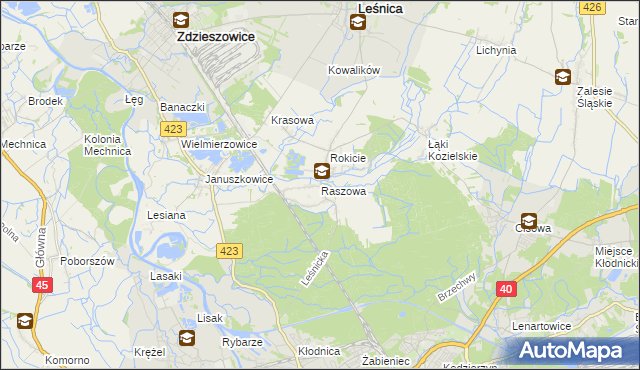 mapa Raszowa gmina Leśnica, Raszowa gmina Leśnica na mapie Targeo