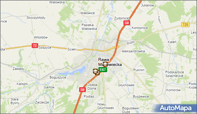 mapa Rawa Mazowiecka, Rawa Mazowiecka na mapie Targeo