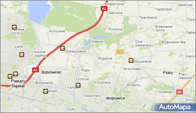 mapa Rogoźnik gmina Bobrowniki, Rogoźnik gmina Bobrowniki na mapie Targeo