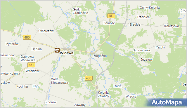 mapa Rogóźno gmina Widawa, Rogóźno gmina Widawa na mapie Targeo
