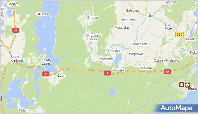 mapa Rosocha gmina Piecki, Rosocha gmina Piecki na mapie Targeo