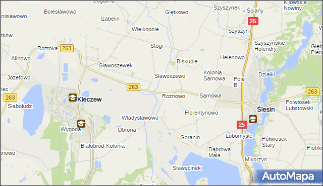 mapa Różnowo gmina Ślesin, Różnowo gmina Ślesin na mapie Targeo