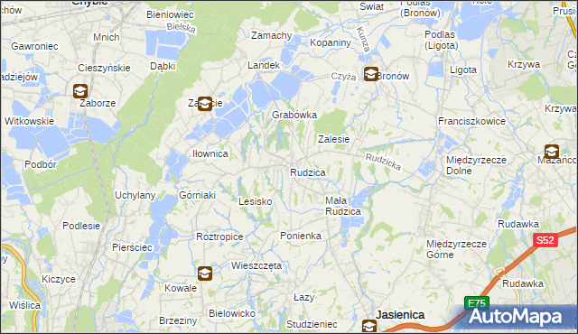 mapa Rudzica gmina Jasienica, Rudzica gmina Jasienica na mapie Targeo