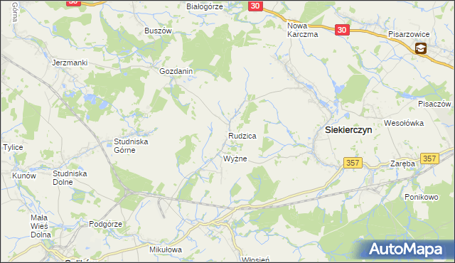 mapa Rudzica gmina Siekierczyn, Rudzica gmina Siekierczyn na mapie Targeo