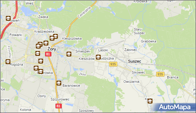 mapa Rudziczka gmina Suszec, Rudziczka gmina Suszec na mapie Targeo