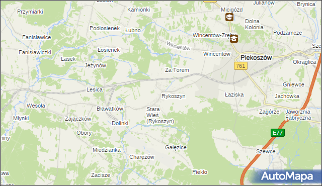 mapa Rykoszyn, Rykoszyn na mapie Targeo