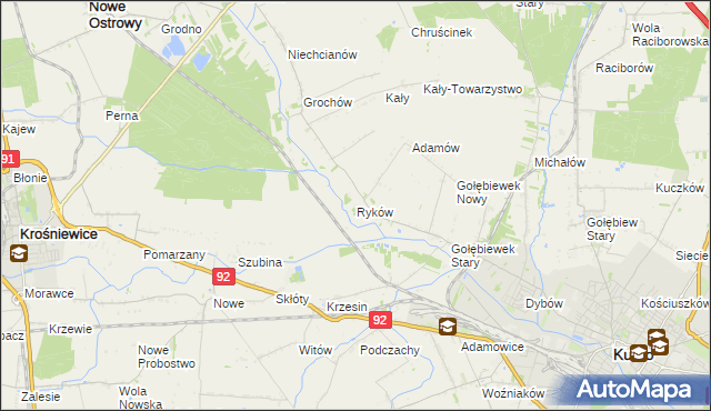 mapa Ryków gmina Kutno, Ryków gmina Kutno na mapie Targeo