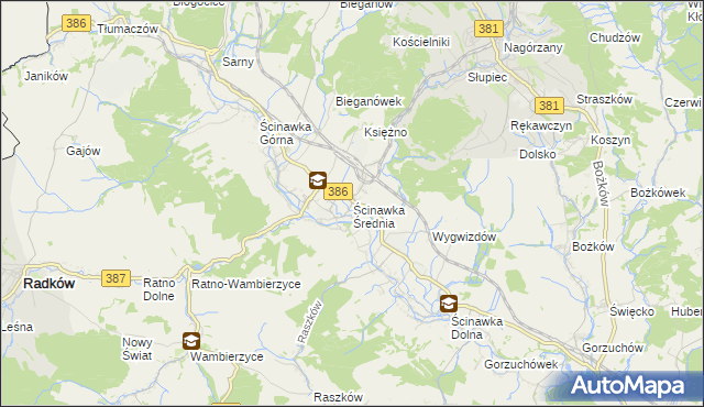 mapa Ścinawka Średnia, Ścinawka Średnia na mapie Targeo