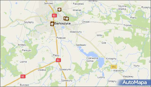 mapa Sędławki, Sędławki na mapie Targeo