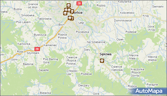 mapa Siary, Siary na mapie Targeo