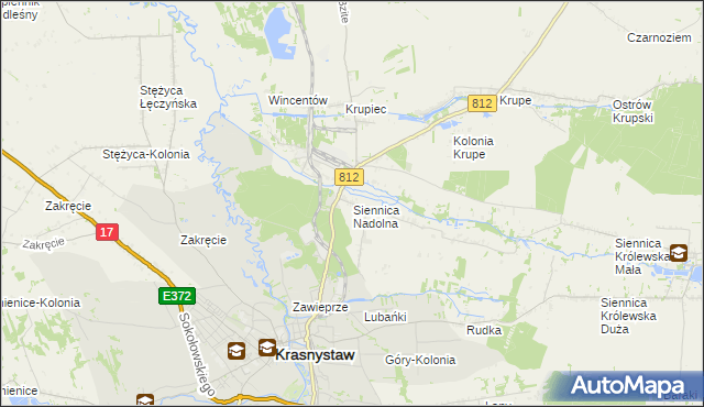 mapa Siennica Nadolna gmina Krasnystaw, Siennica Nadolna gmina Krasnystaw na mapie Targeo