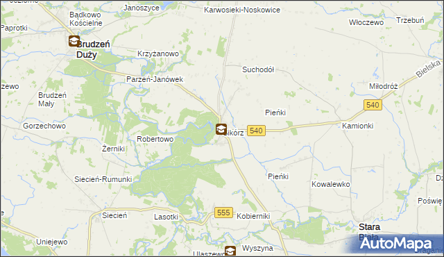 mapa Sikórz gmina Brudzeń Duży, Sikórz gmina Brudzeń Duży na mapie Targeo