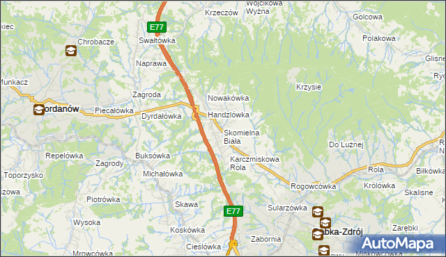 mapa Skomielna Biała, Skomielna Biała na mapie Targeo