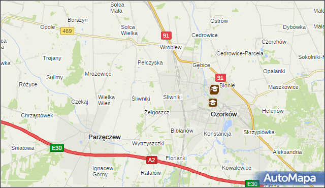 mapa Śliwniki gmina Ozorków, Śliwniki gmina Ozorków na mapie Targeo