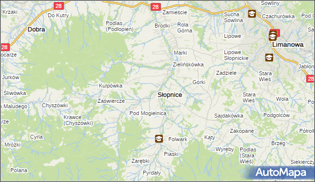 mapa Słopnice, Słopnice na mapie Targeo