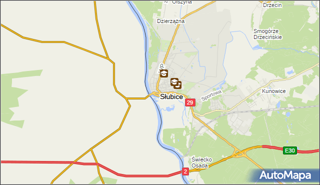 mapa Słubice, Słubice na mapie Targeo