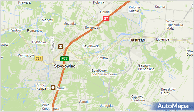 mapa Śmiłów gmina Jastrząb, Śmiłów gmina Jastrząb na mapie Targeo