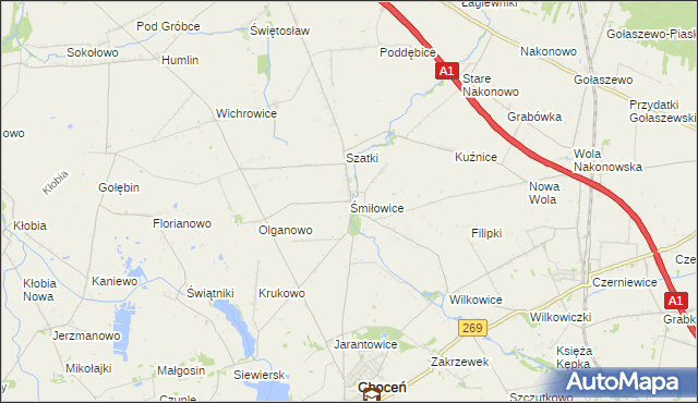 mapa Śmiłowice gmina Choceń, Śmiłowice gmina Choceń na mapie Targeo