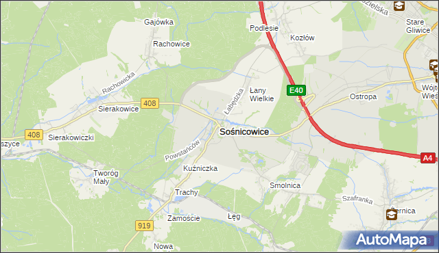 mapa Sośnicowice, Sośnicowice na mapie Targeo