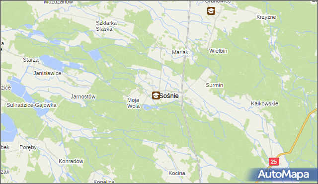 mapa Sośnie powiat ostrowski, Sośnie powiat ostrowski na mapie Targeo