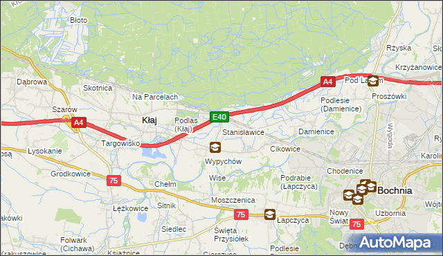 mapa Stanisławice gmina Bochnia, Stanisławice gmina Bochnia na mapie Targeo