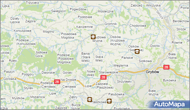 mapa Stara Wieś gmina Grybów, Stara Wieś gmina Grybów na mapie Targeo