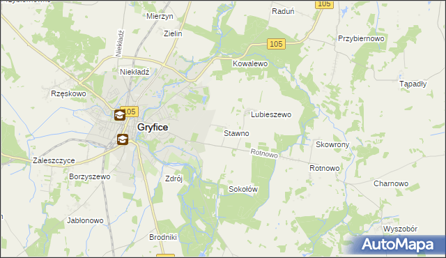 mapa Stawno gmina Gryfice, Stawno gmina Gryfice na mapie Targeo