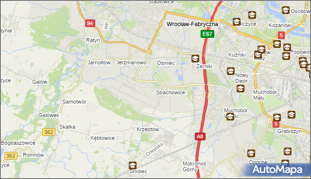 mapa Strachowice gmina Wrocław, Strachowice gmina Wrocław na mapie Targeo