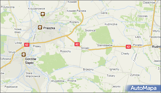 mapa Strojec gmina Praszka, Strojec gmina Praszka na mapie Targeo