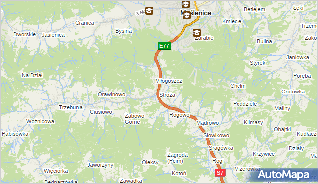 mapa Stróża gmina Pcim, Stróża gmina Pcim na mapie Targeo