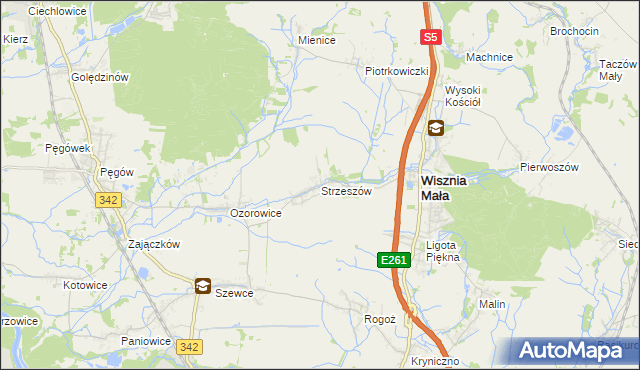 mapa Strzeszów gmina Wisznia Mała, Strzeszów gmina Wisznia Mała na mapie Targeo