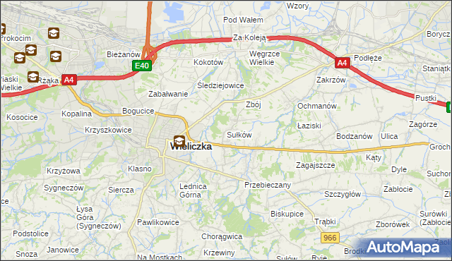 mapa Sułków gmina Wieliczka, Sułków gmina Wieliczka na mapie Targeo