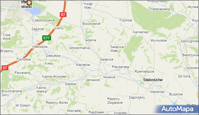mapa Święcice gmina Słaboszów, Święcice gmina Słaboszów na mapie Targeo