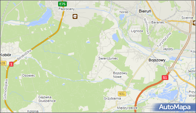 mapa Świerczyniec gmina Bojszowy, Świerczyniec gmina Bojszowy na mapie Targeo