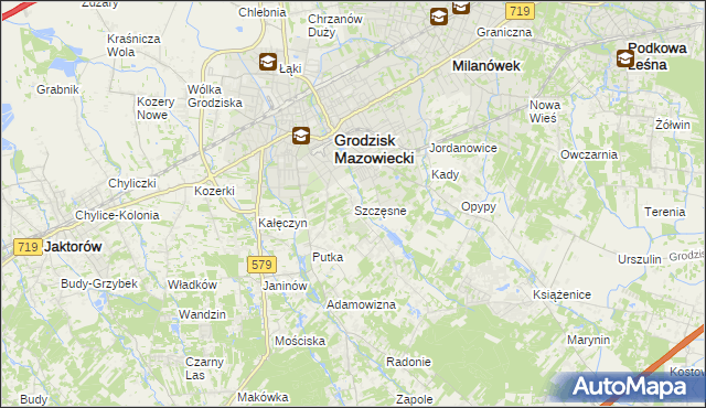 mapa Szczęsne gmina Grodzisk Mazowiecki, Szczęsne gmina Grodzisk Mazowiecki na mapie Targeo