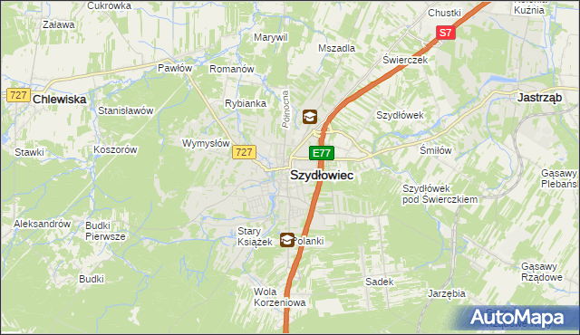 mapa Szydłowiec, Szydłowiec na mapie Targeo