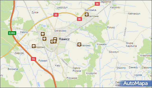 mapa Szymanowo gmina Rawicz, Szymanowo gmina Rawicz na mapie Targeo